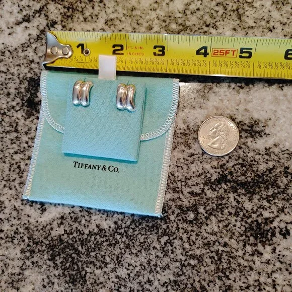 Tiffany & Co. Sterling Silver and 14K Yellow Gold Rope Stud Earrings with pouch - Picture 16 of 16